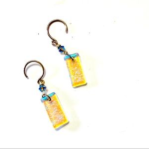 Aqua Dichroic Sterling Silver Handmade Earrings